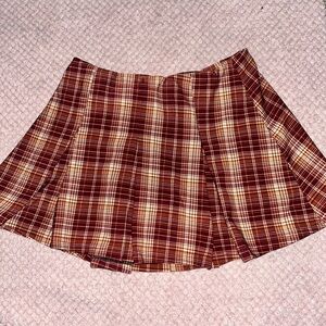 Plaid A-Line Skirt - Red and Cream
